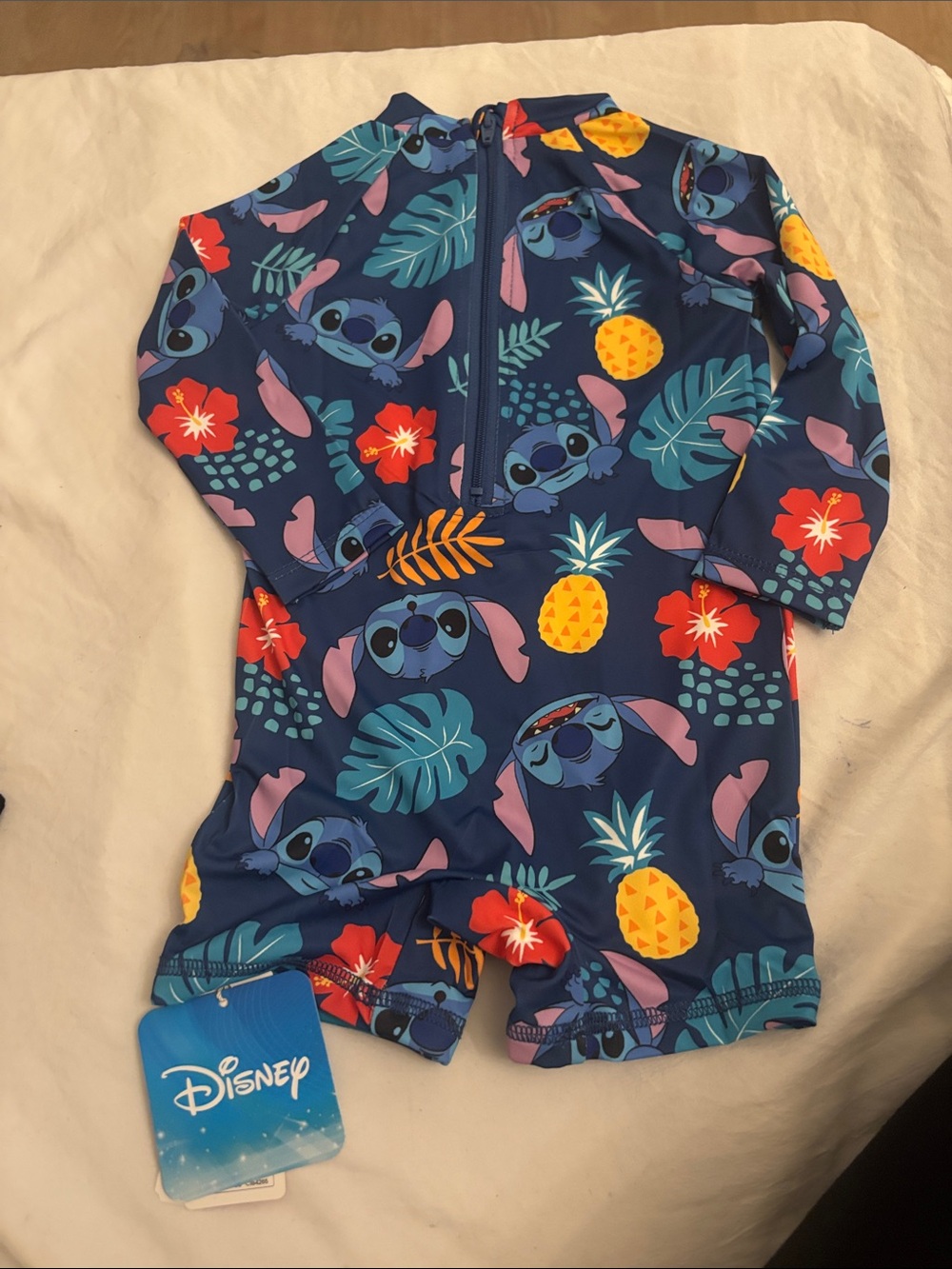 Disney Navy Tropical Stitch One-Piece Swimsuit with Bright Pineapples